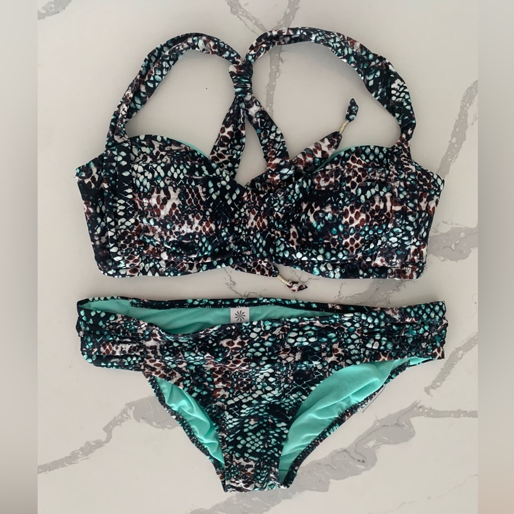 Athleta two piece swimsuit with padded top and low rise bottoms size M